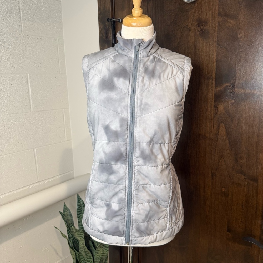 Gray Quilted Slazenger zipup Golf Vest white grey marble tie dye Front Pockets M